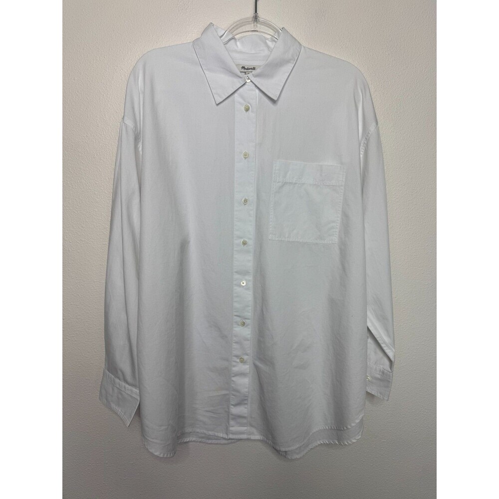 Madewell XL Oversized Button-Up Shirt White Cotton Oxford Long Sleeve Pocket NWT - Picture 5 of 14